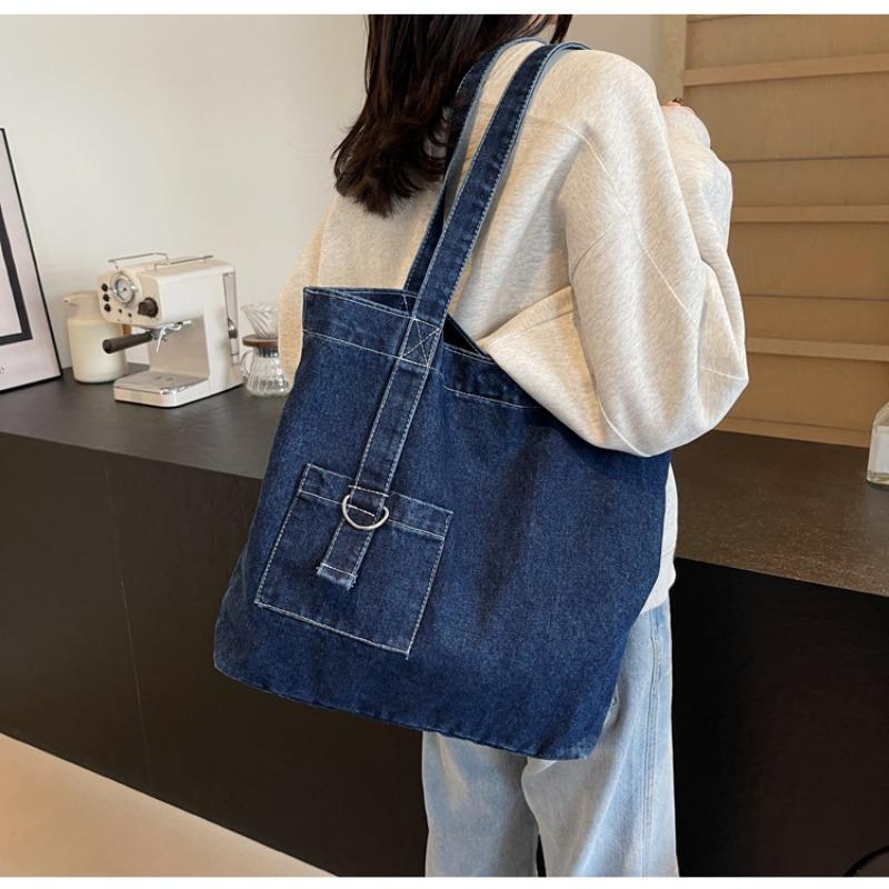 Retro Denim Bag Women's Large-capacity Shoulder Portable Shopping Bag Niche Literary and Leisure Versatile Tote Bag
