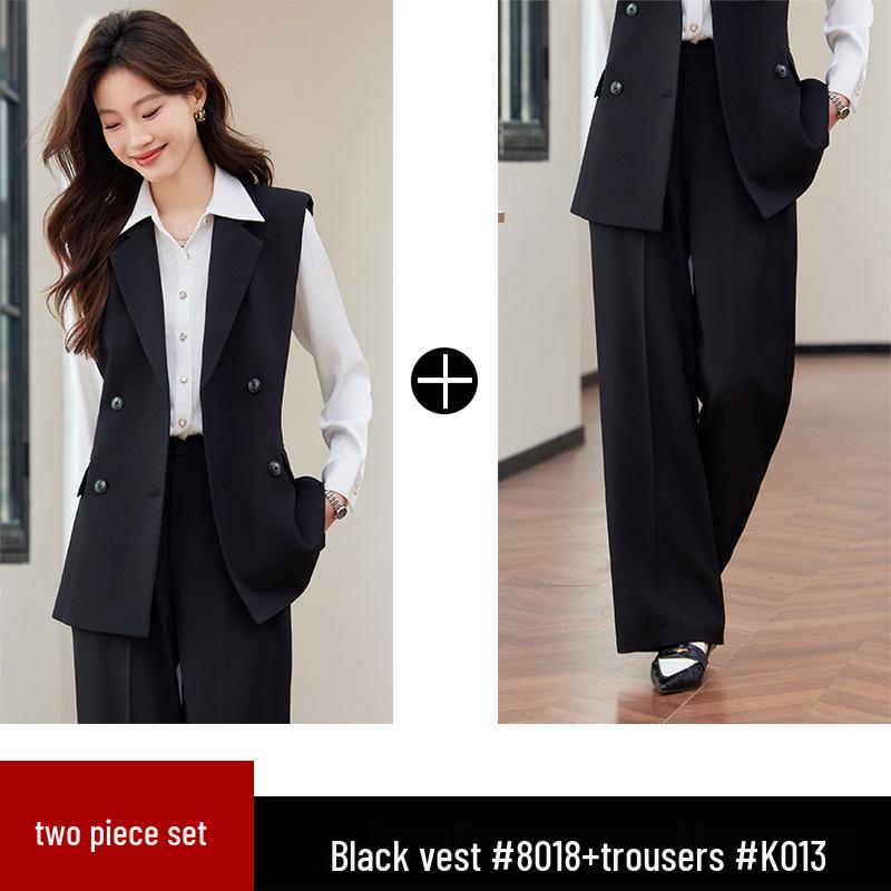 Women's Black Suit Vest Set for Spring/Autumn 2024: Professional Sleeveless Jacket for Formal and Hotel Workwear
