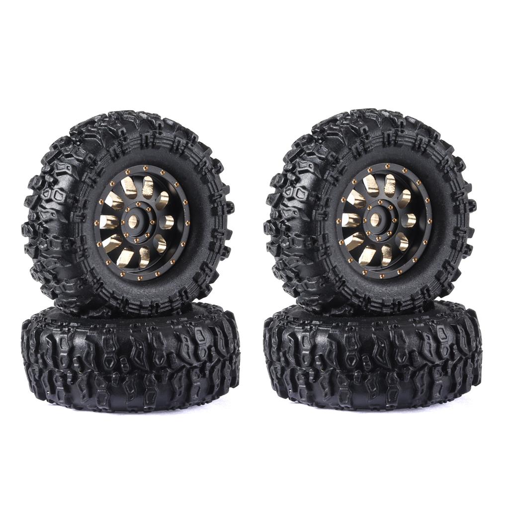 1/30 RC Crawler Black 0.7" Coating Brass Wheel Rim Hub with Tires Offset  for AXIAL SCX30 Jeep Wrangler JLU Ford Bronco