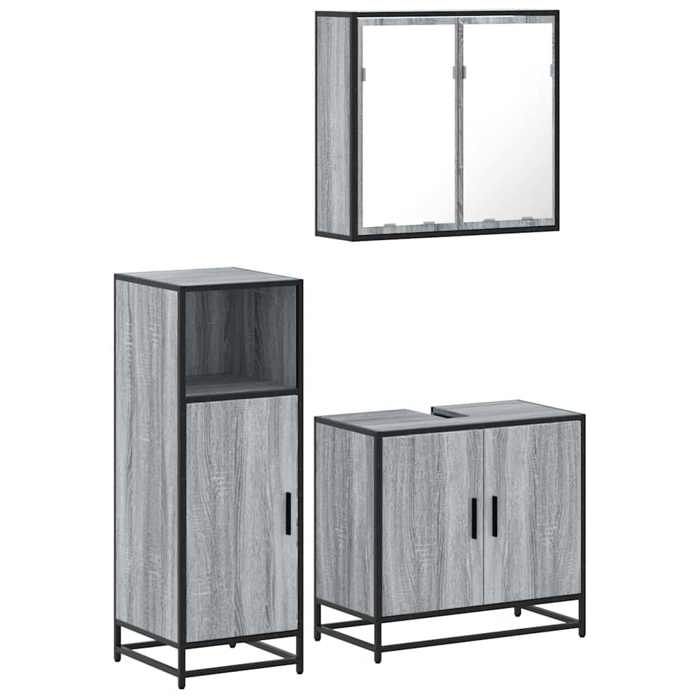 VidaXL Ensemble de meubles de salle de bain 3 pcs Sonoma gris, armoire de salle de bain, placard de salle de bain, meuble de 3300948