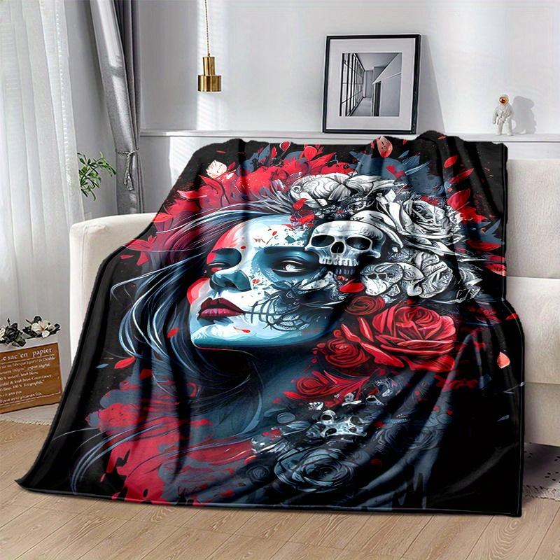 1pc Day of the Dead Blanket  Soft and Cozy Home Decor Gift for Friend, Suitable for All Seasons, Living Room, Travel, Camping