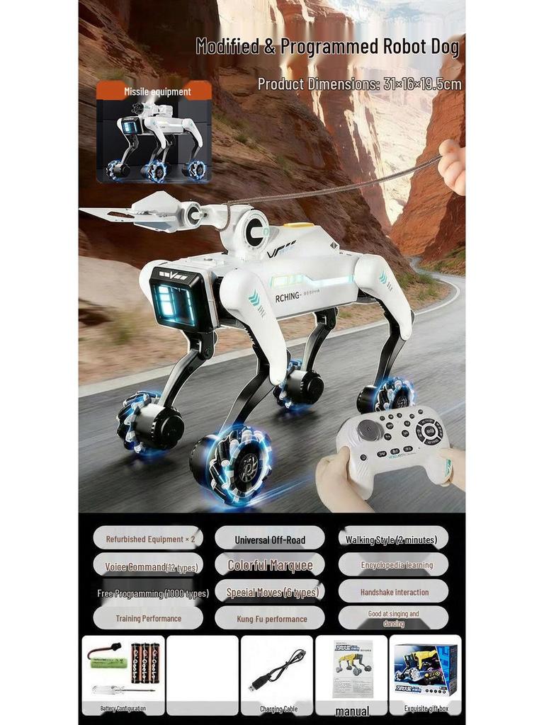 Smart AI Robot Dog with Voice Dialogue, Remote Control, Call Function, Item Pickup & Cannonball Shooter