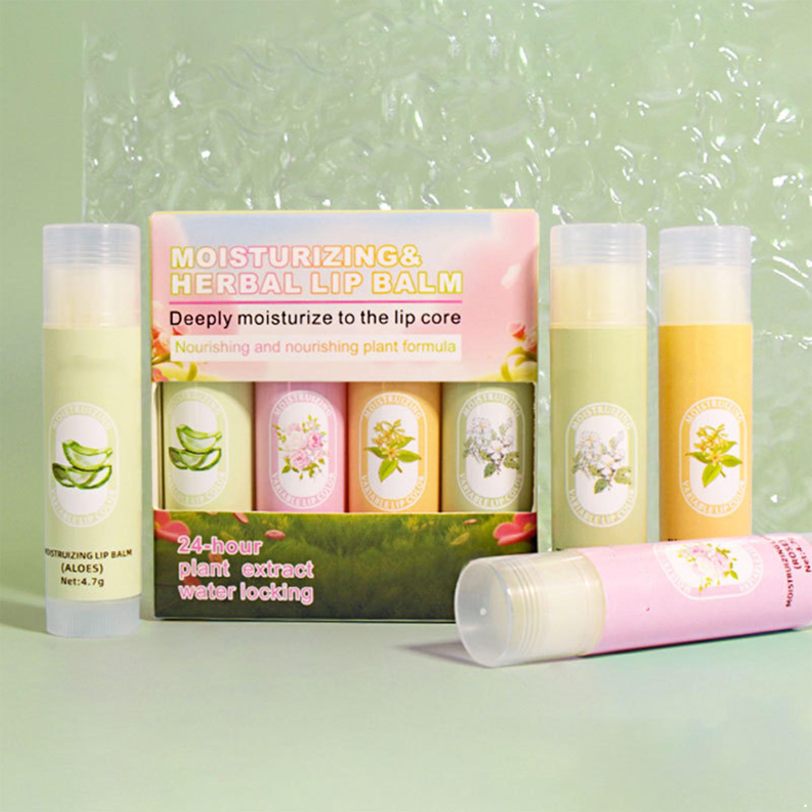 

Daily Lip Care Set – 4pcs Moisturizing Lip Balm, Flower Scented Glossy Glaze, Refreshing & Deep Nourishing One Size