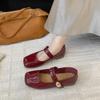 French Retro One-word Buckle Square Head Mary Jane Shoes Women's Summer 2025 New Simple and Versatile Small Leather Shoes Single Shoes