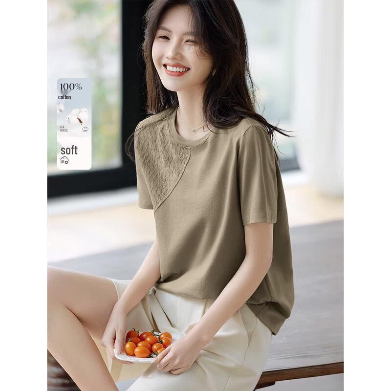 XWI Pure Cotton Pleated Round Neck T-Shirt L