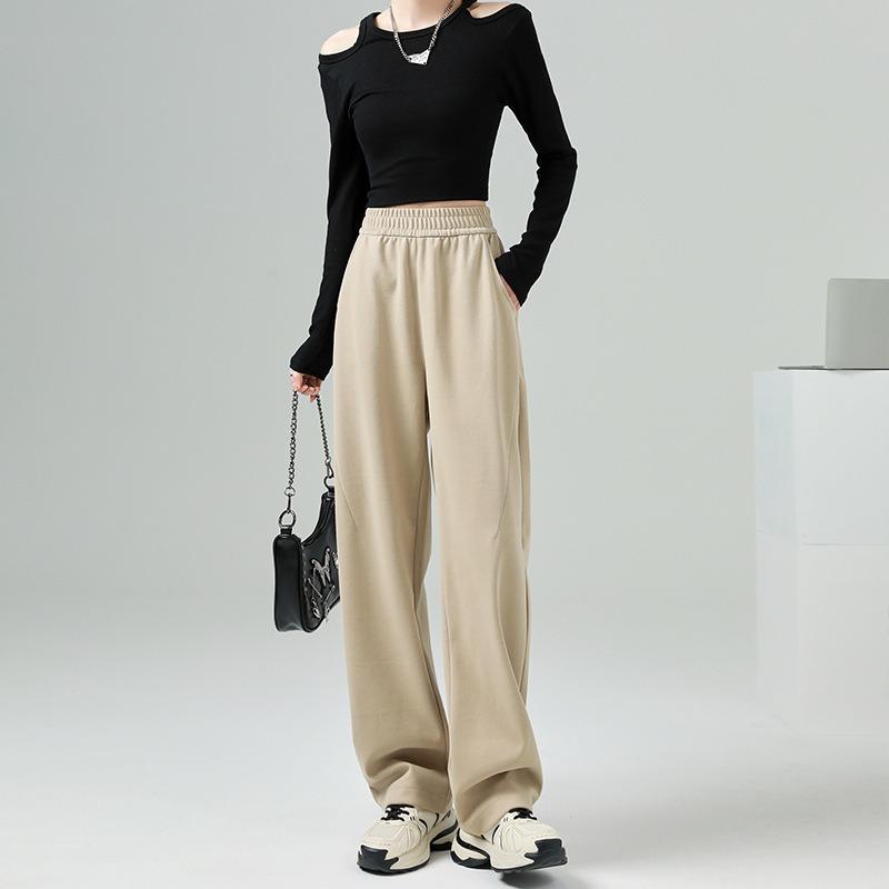 Sweatpants Women's Autumn New Khaki Casual Pants Straight Loose Large Size Thin Wide-leg Pants
