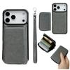 For iPhone 17 Pro Case Detachable Zipper Card Bag PU TPU Kickstand Phone Case with Strap