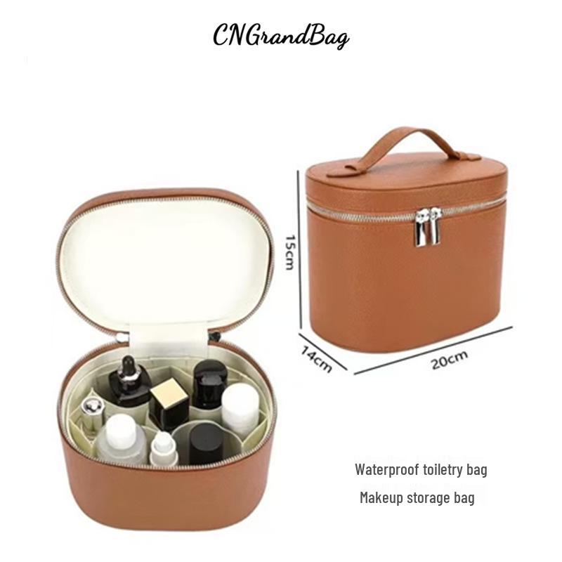 Lychee Grain PU Leather Double Zipper Makeup Bag - Large Capacity, Travel Waterproof Toiletries & Skincare Storage