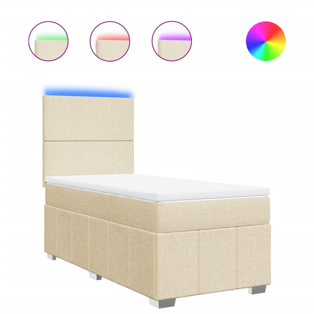 Box Spring Bed with Mattress Cream 90x200 cm Fabric