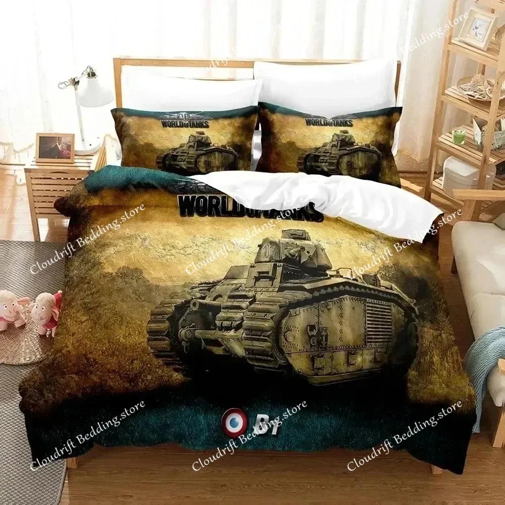 Set de așternuturi World Of Tanks Lumea Tancurilor Huse de pilotă Set de pat Huse de plapumă Fețe de pernă Plapumă Dimensiune King Queen Set de așternuturi pentru Băieți Adulți