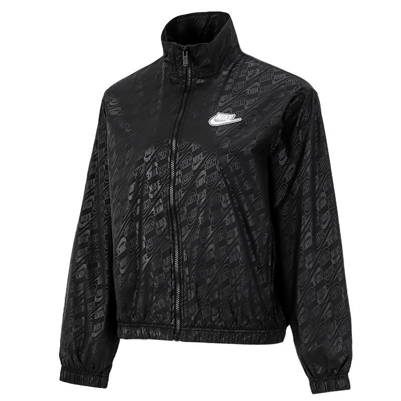 Nike Black Sportswear Full Print Logo Loose Woven Jacket Women s DD5787-010 L