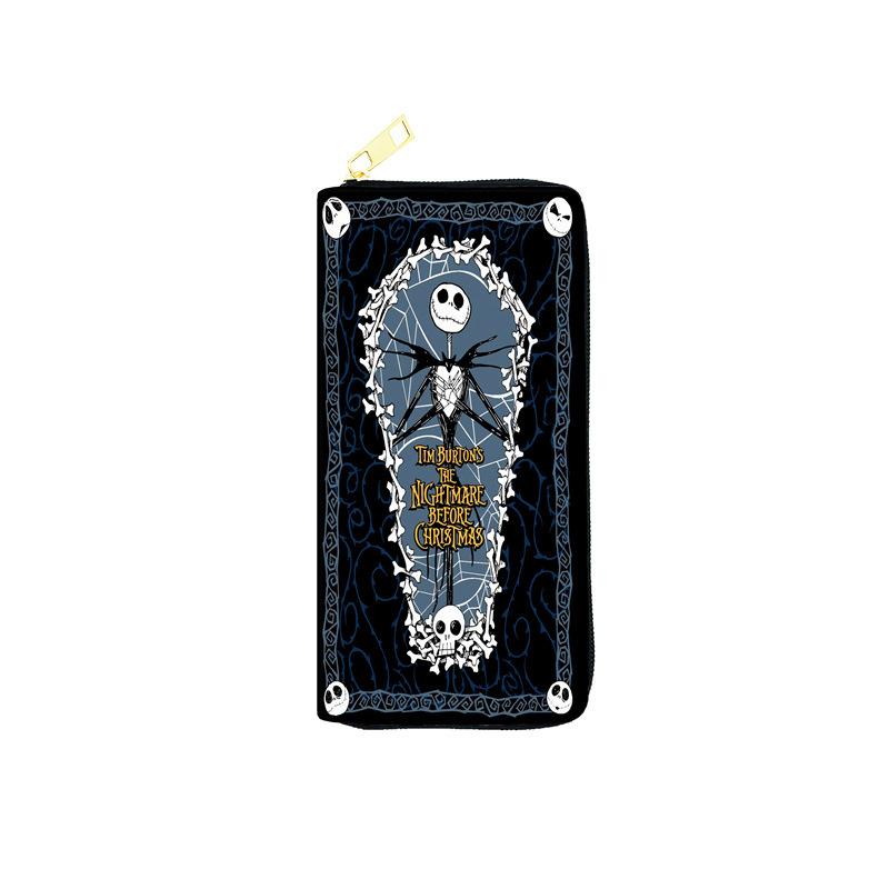 Nightmare Before Christmas PU Leather Long Wallet for Women Zip Clutch Purse Makeup Bag Jack Skellington Print 3pcs