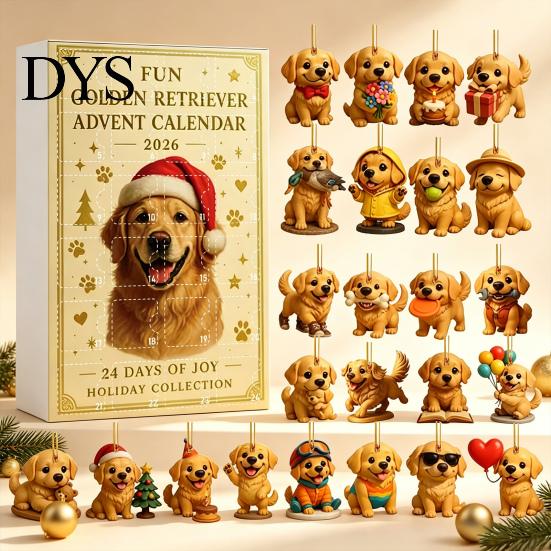 Xmas Countdown Calendar 2026 Christmas Advent Box with 24 Dog Acrylic Ornaments, 2D Flat Hanging Durable Crafts Charms, Blind Gift for Lovers Tree Car