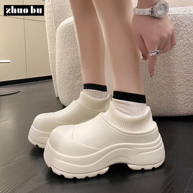 

Women s Fashionable Velvet-Lined Warm Cotton Slippers, Thick-Soled, Height-Boosting, Closed Toe & Heel for Winter 40/41 покинуть белый