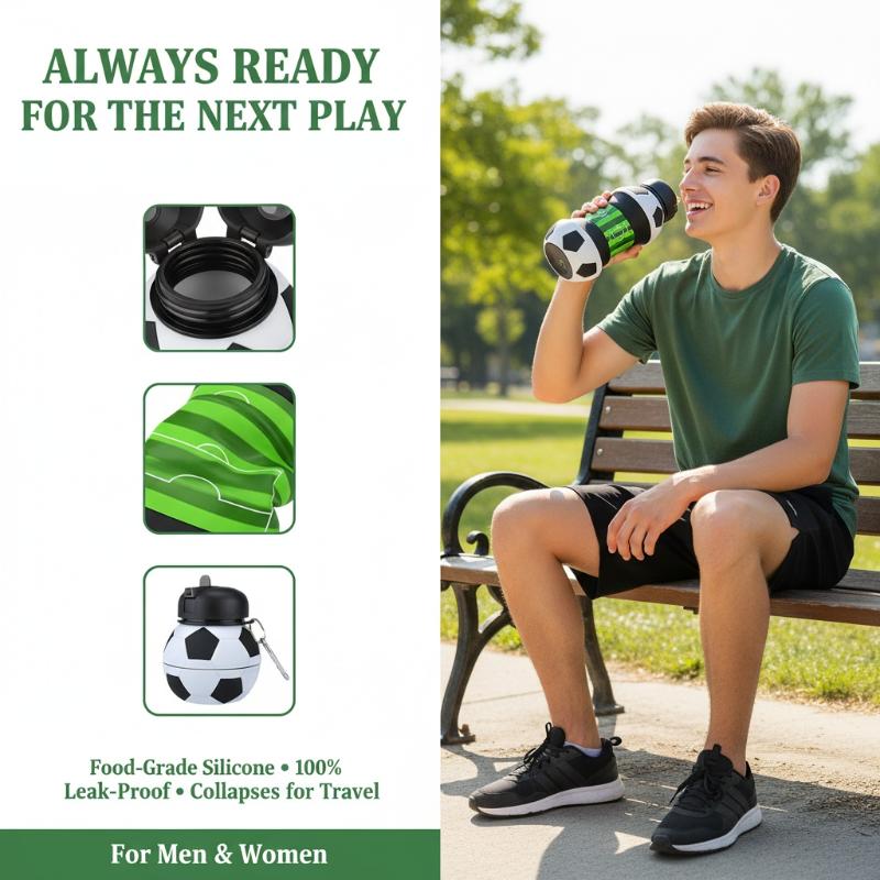 Foldable Water Bottle Leakproof Portable Mug for Outdoor Sports Basketball Football Tennis Golf School Travel Drinking Cup for Kids Adults
