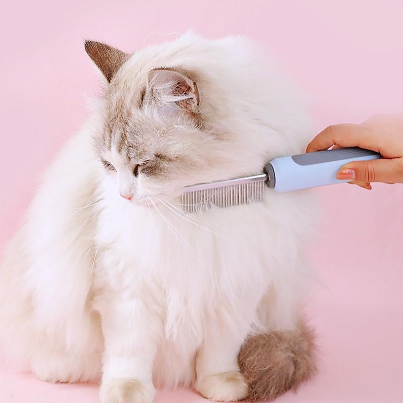 Dog Comb Double-sided Dogs Brush Self-cleaning Cat Brush Pet Hair Remover Stainless Steel Combs for Dog Grooming Massage Brushes