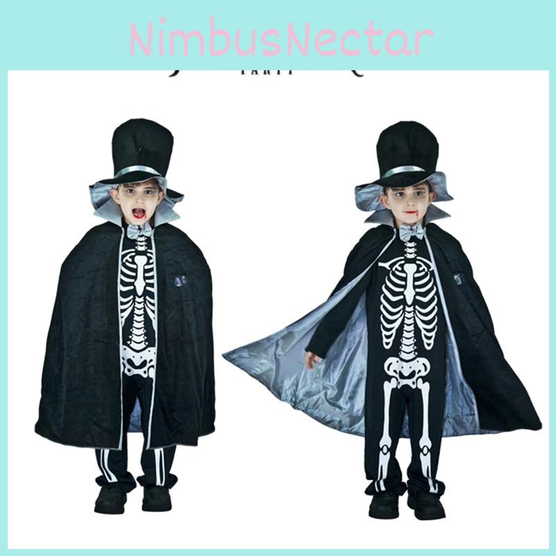 Spooky Skeleton Skull Ghost Kids Boy Halloween Cosplay Jumpsuit Party Outfit