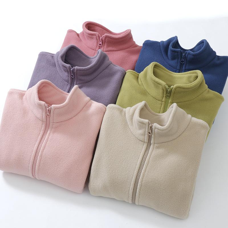 Autumn Winter Kids Outerwear Polar Fleece Jacket Zipper Thermal Coat for Boys Girls Solid Warm School Layering Cozy Tops Clothes