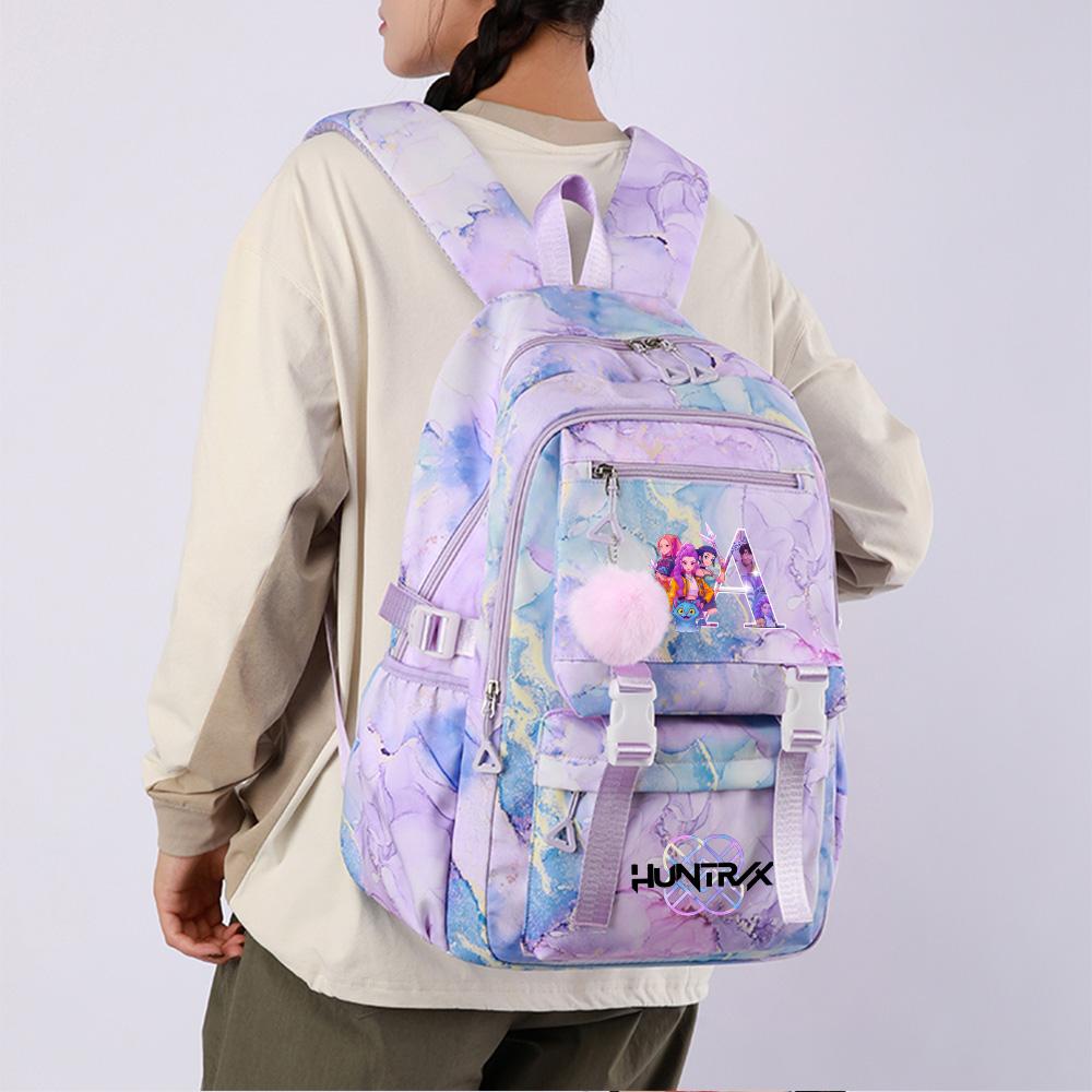 Cute Cartoon 26 English Letters Printed Backpack Schoolbag for Teenager Student Girl Boy Bookbag Large Capacity Waterproof Travel Bag Mochila