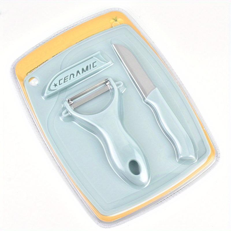 3PCS Hree Piece Kitchen Multi-functional Melon And Fruit Knife Ceramic Fruit Knife Set T Peeler Vegetable Cutting Board