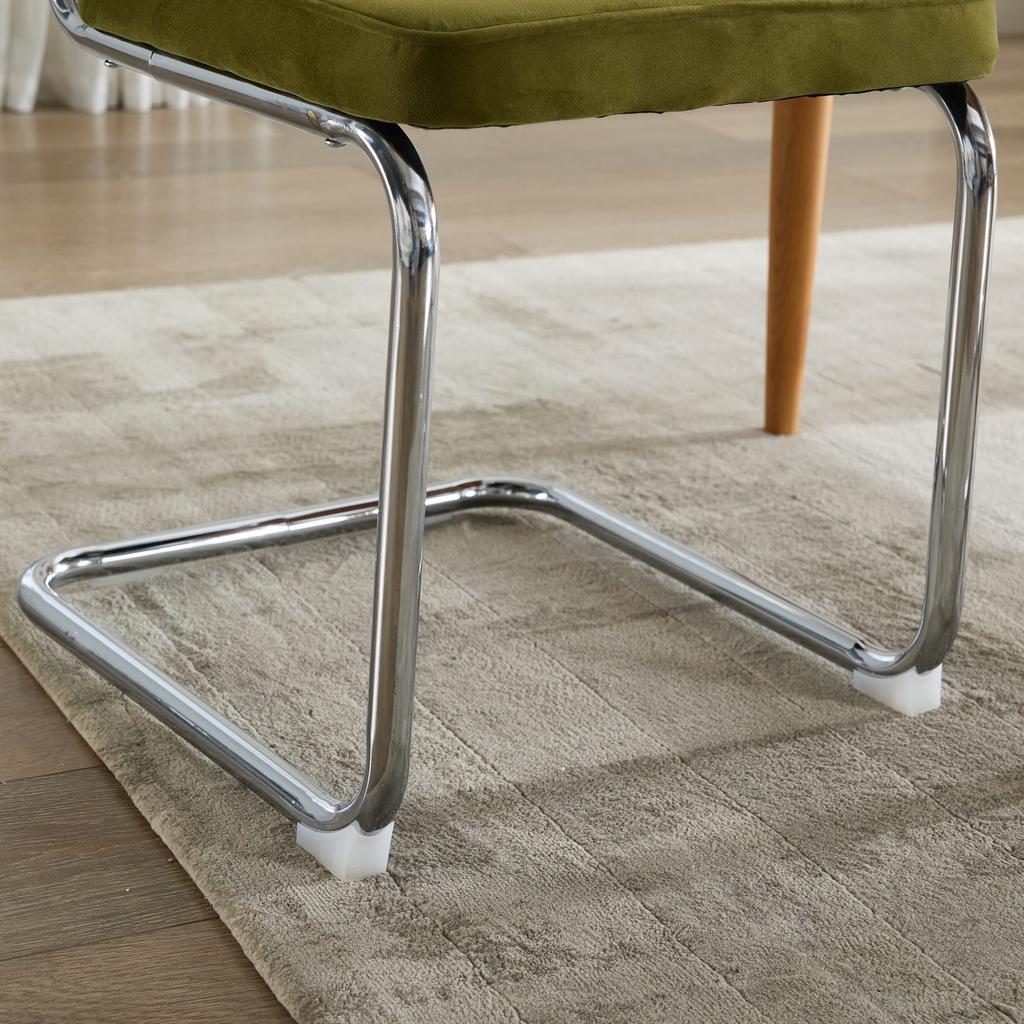 Mid Century Modern Dining Chairs Set of 2, Velvet Accent Chairs with Natural Cane Back & Stainless Chrome Base, Olive Green, DE1851OL