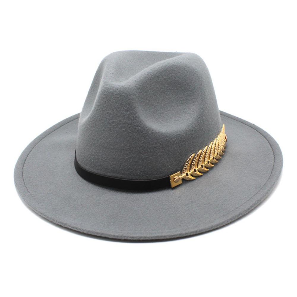 Leaf Decoration Woolen Hats Formal Occasion British Vintage Hats Fashion Fedora Hat  Men Women