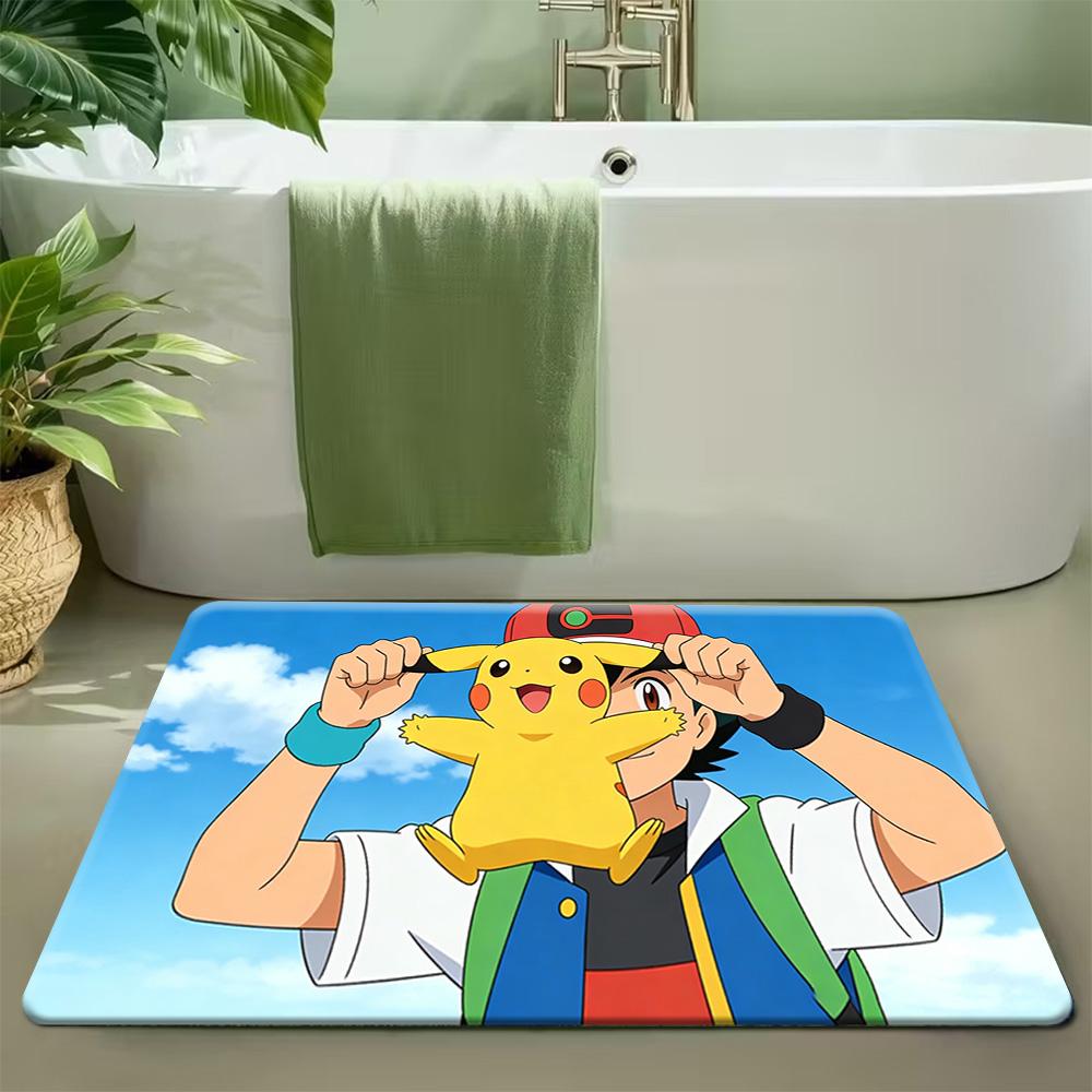 Pokemon Characters Hammock Rainy Forest Watercolor Print Non-slip Doormat, Soft Absorbent Floor Rug for Home Decor 40x60cm