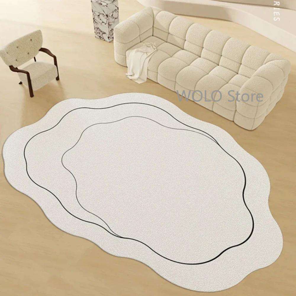 Cream Color Irregular Carpets for Living Room Ins Soft Fluffy Bedside Rugs Oval Bedroom Rug for Children Washable Big Size Mats