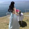 Blue Backless Spaghetti Strap Maxi Dress for Women - French Style A-line Beachwear