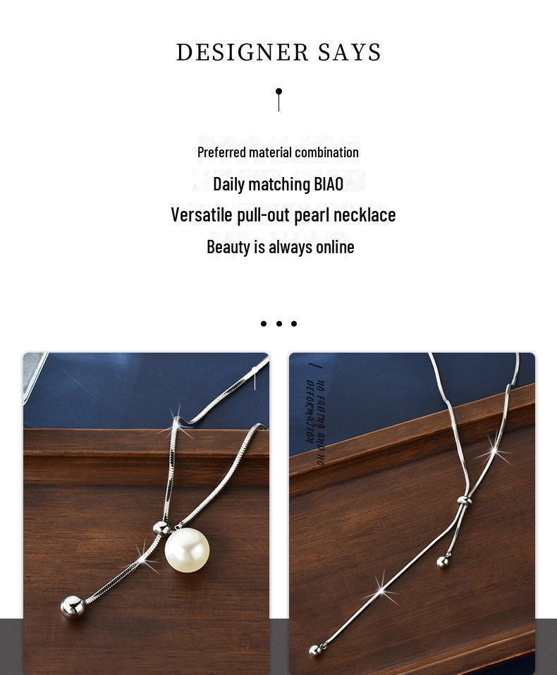 Titanium Steel Pearl Pendant Necklace for Women - Elegant Long Necklace for Autumn and Winter Sweaters