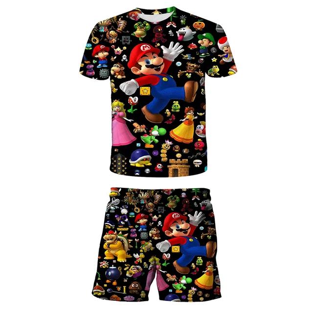 2025 MINISO Dětské oblečení Sady Cosplay Super Mario Trička Šortky 2 ks Obleky Děti Chlapci Dívky Topy Tričko Mario Bros Tričko Kalhoty Oblek
