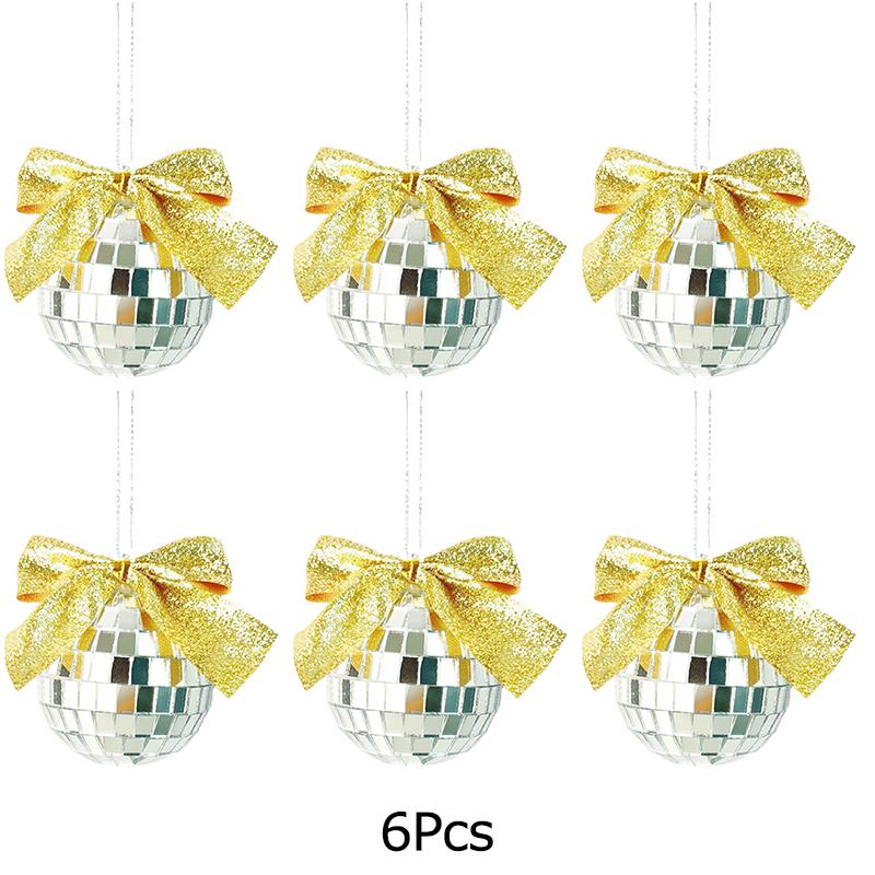 

Six Pack Bow Праздничные украшения для вечеринок Украшения Товары Светоотражающие подвески на рождественскую елку Рождественский зеркальный шар Новый праздничный золотой/серебряный