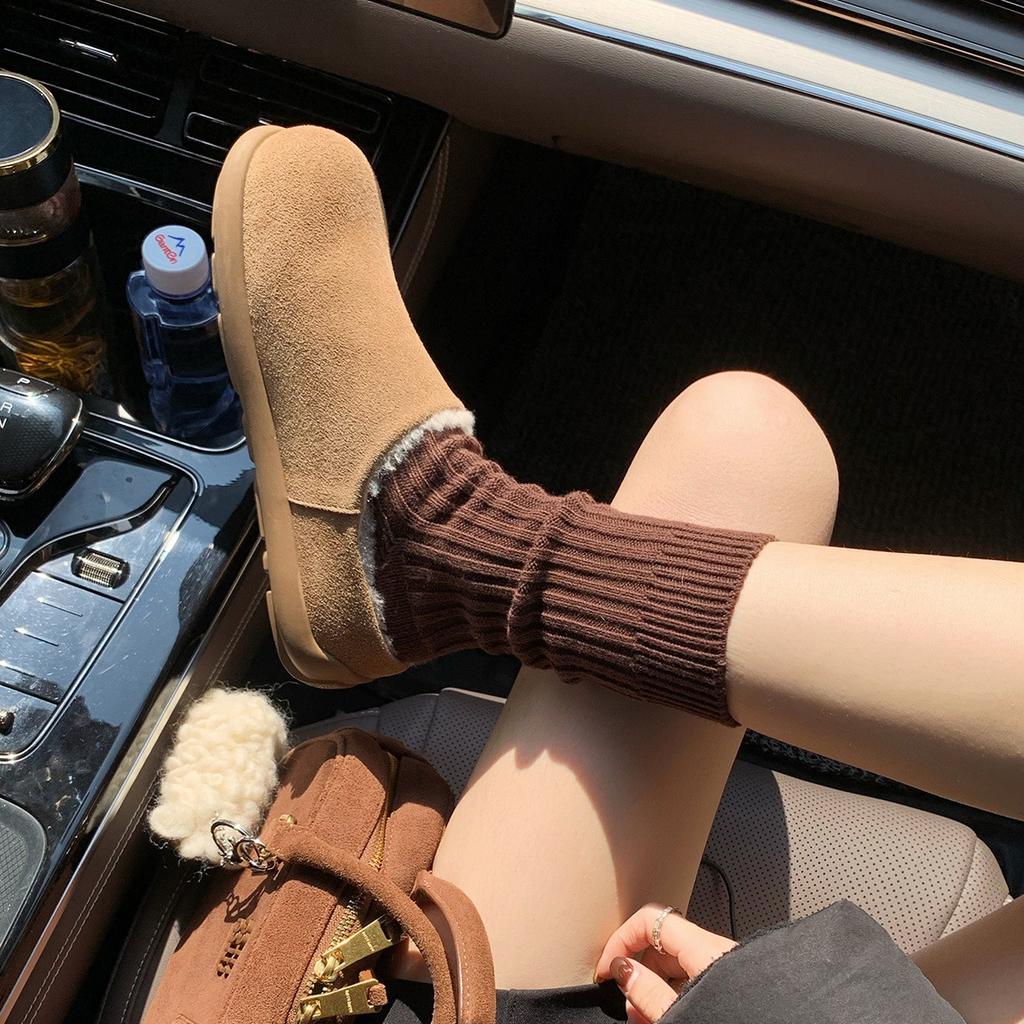 Small potato snow boots for women's autumn and winter plush shoes to keep warm, one pedal and half drag cotton shoes outside