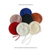 New Winter Simple Plain Pink Color Acrylic Beret Hats 3D Embroidery Character Unisex Children's Beanie with Strings
