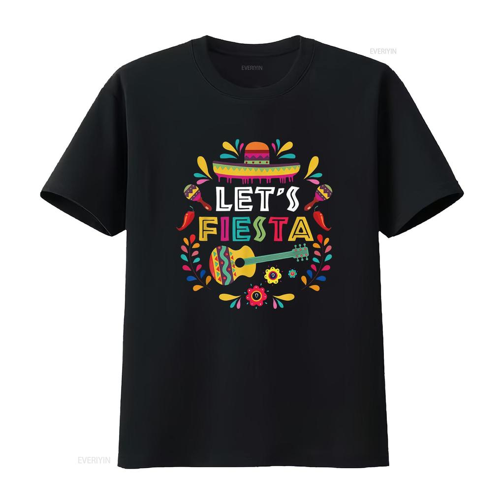 Lets Mexican Fiesta Cinco De Mayo Party Colourful Guitar Fun T Shirt vintage Washed Stretched Breathable Unisex fashion homme