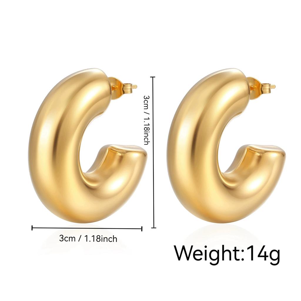 Stainless steel women's hollow earrings round gold-plated earrings 18K oval light luxury earrings