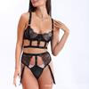 Lace Underwire Sexy Three-Piece Lingerie Set with Slit