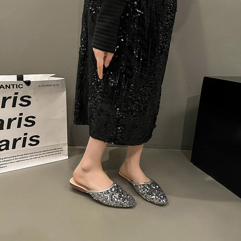 Woman Slippers Wedding Summer Rubber Black Shoes for Women 2025 Rhenstone Sandals Mules Slides Jewels Crystals Flat Korea Style