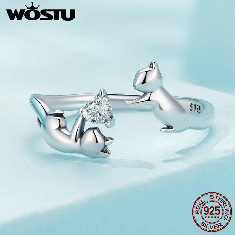 925 Silver Cat Pet Adjustable Rings For Women Animal Dog Open Ring Family Daughter Birthday Jewelry Girl Gift