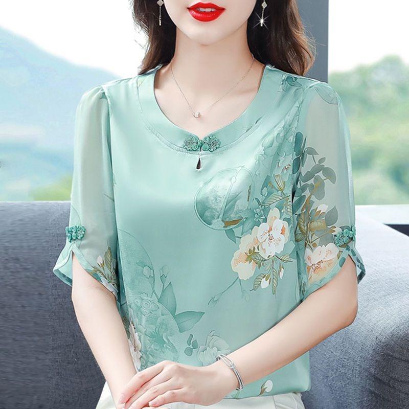 Women Summer Floral Print Chiffon Blouse