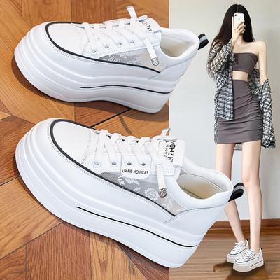 Weißschuhe mit dicker Sohle für Damen, Sportliche Freizeitschuhe für den Frühling, Vielseitige höhenverstärkende flache Schuhe für Damen