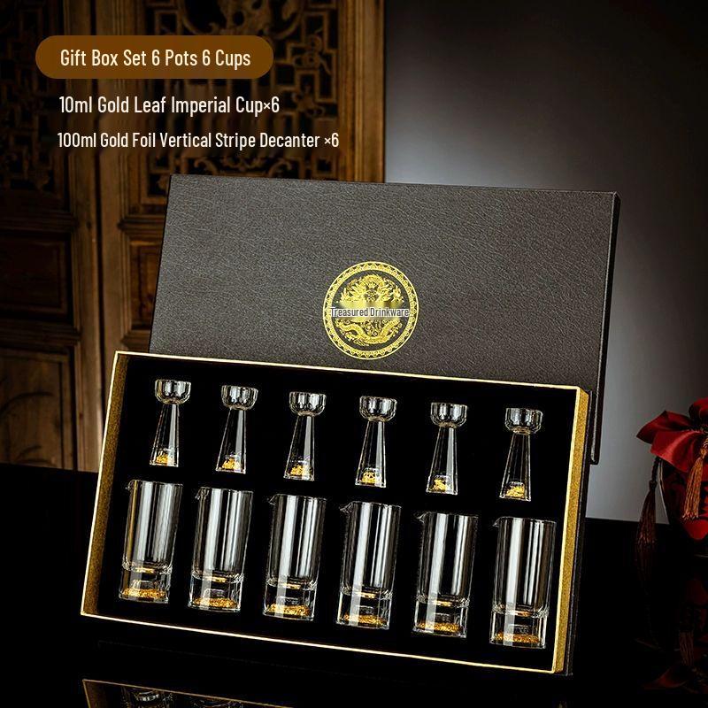 Elegant Gold Foil Crystal Baijiu Glass & Decanter Set