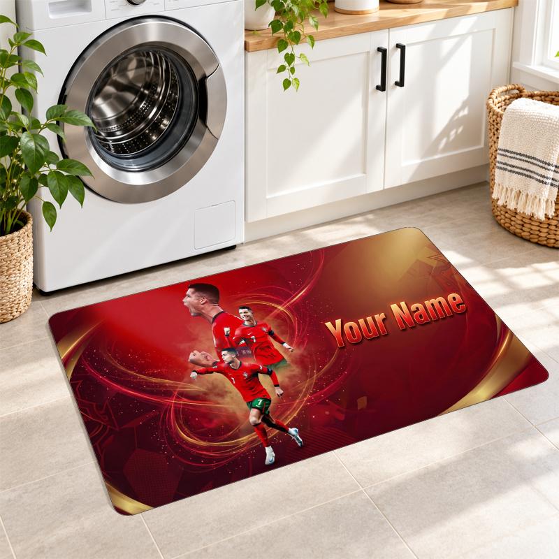 Cristiano Ronaldo Custom Name Flannel Rug Kitchen Mat Non Slip Floor Carpet Personalized Home Decor