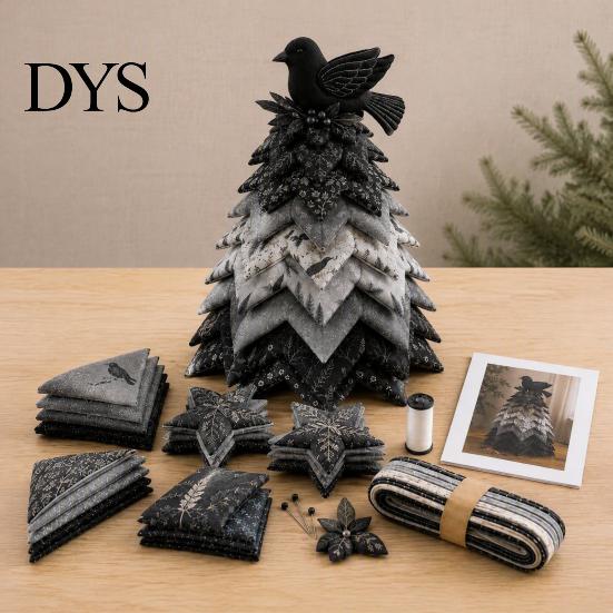 Festive Bird Theme Patchwork Christmas Tree Kit, DIY Quilted Fabric Craft Unique Gift for Crafters Floral Handmade Centerpiece Holiday Home