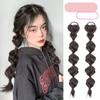 2 Pcs/set Synthetic Bubble Twist Ponytail High Elastic Wig Women Hair Side Natural Lantern Wig Braid Black Tail Hairpiece