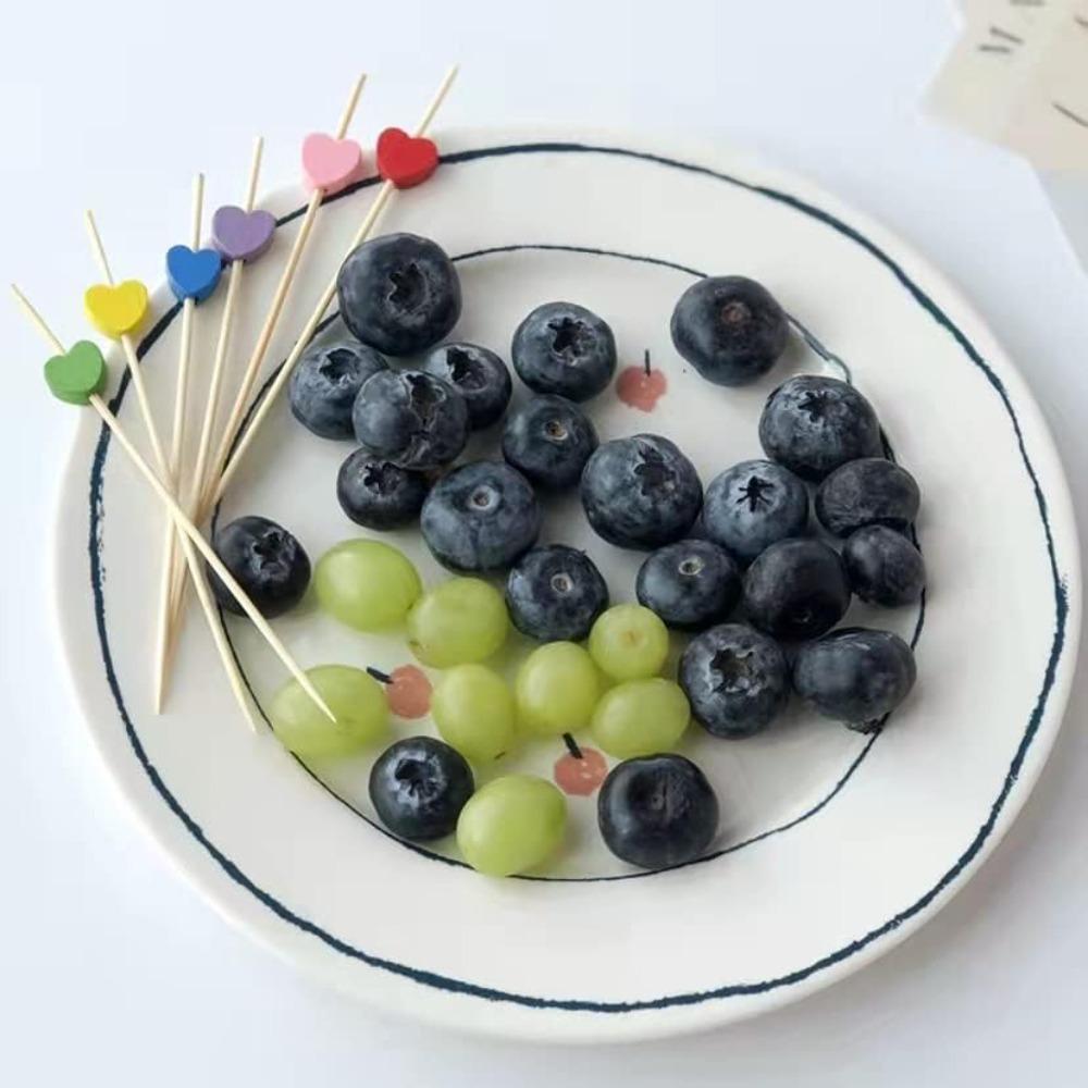100Pcs Heart-Shaped Bamboo Cocktail Picks