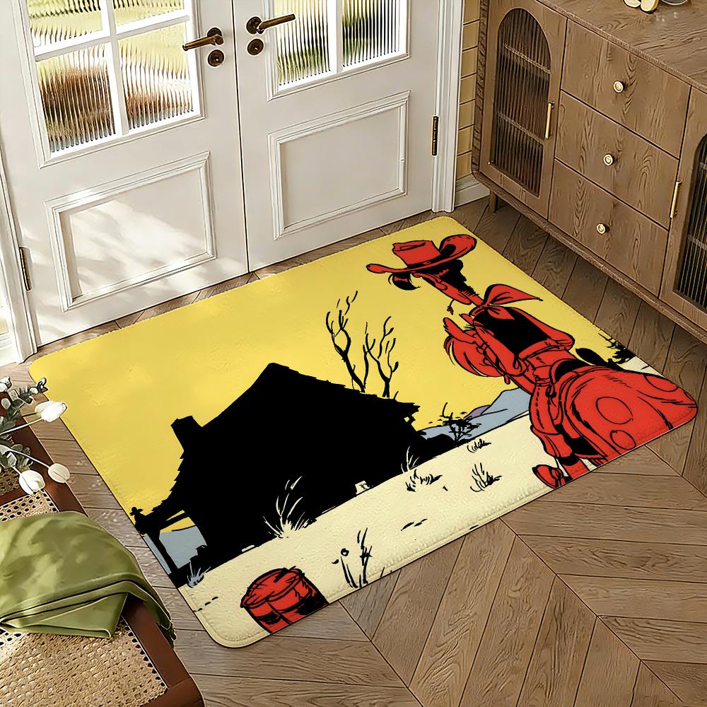 Comic Lucky L-Luke Floor Mat Soft Thickened Absorbent Non-Slip Bedroom Living Room Door Mat Home Decor Flannel Rugs