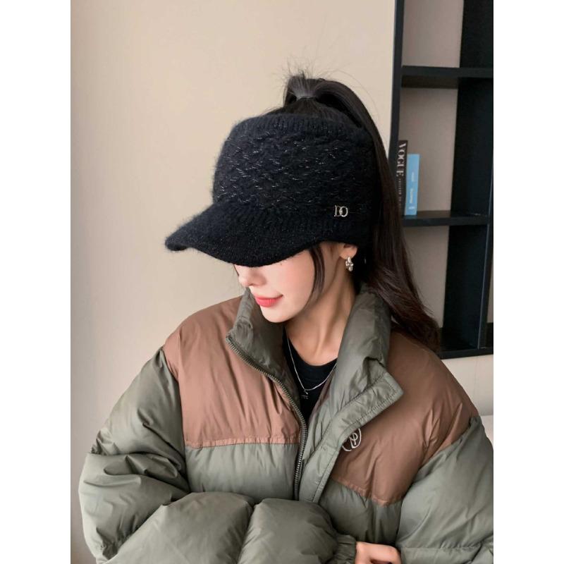 New Autumn and Winter Woolen Knitted Empty Top Hat Thickened and Warm  Large Brim Peaked Hat  Fashionable  Versatile and Trend Proof