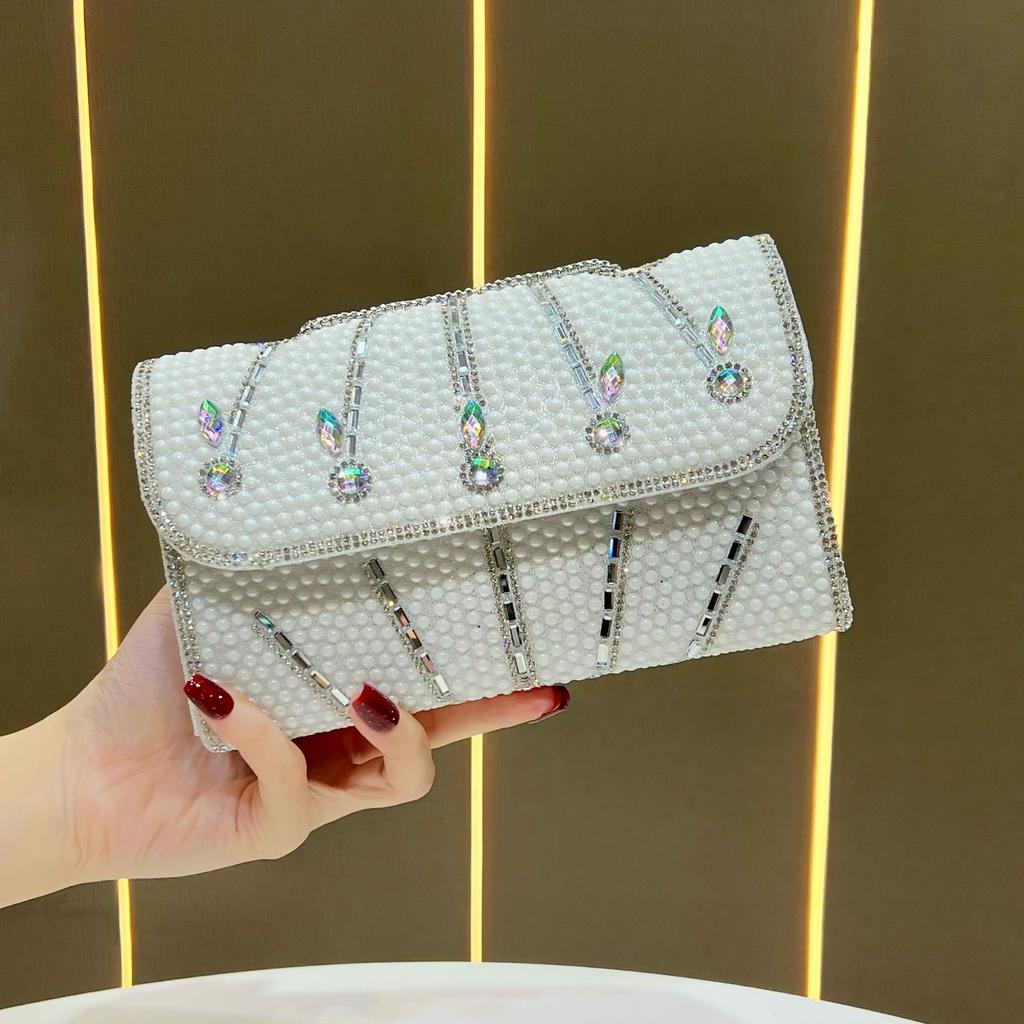 Hand-held Small Square Bag with Rhinestones, Single-shoulder Women's Bag, Cross-body Bag Worn Across The Shoulder
