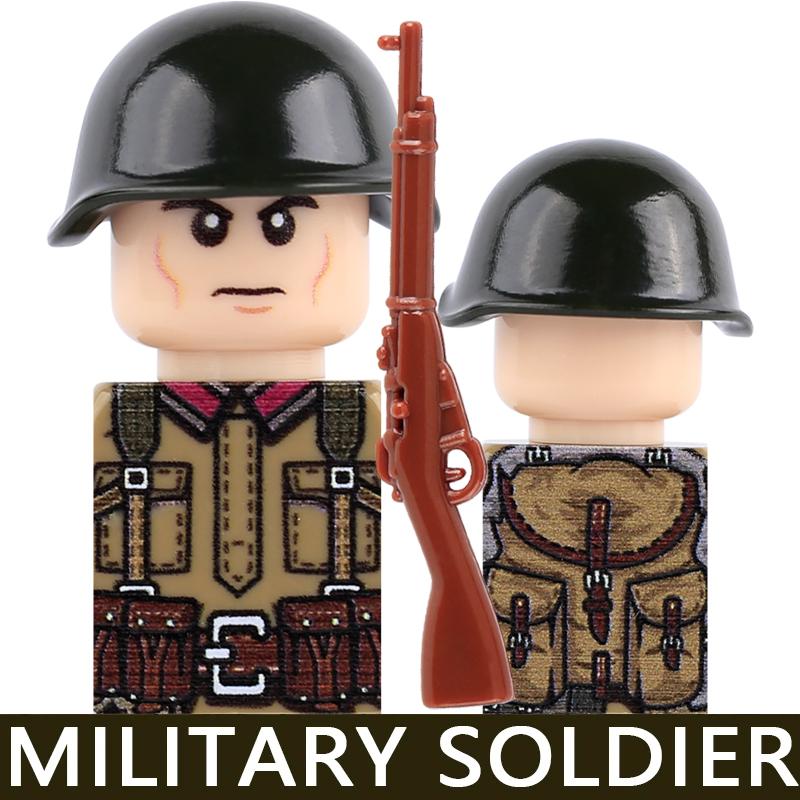 WW2 Military Soldier Figures Building Blocks Army Japanese Warrior Medical Nurse Officer Infantry Helmets UV Printed Bricks Toys